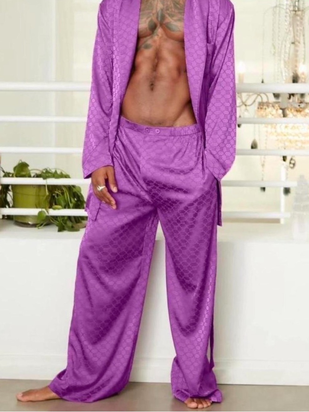 Fenty Beauty Purple Satin Elastic Waist Pants